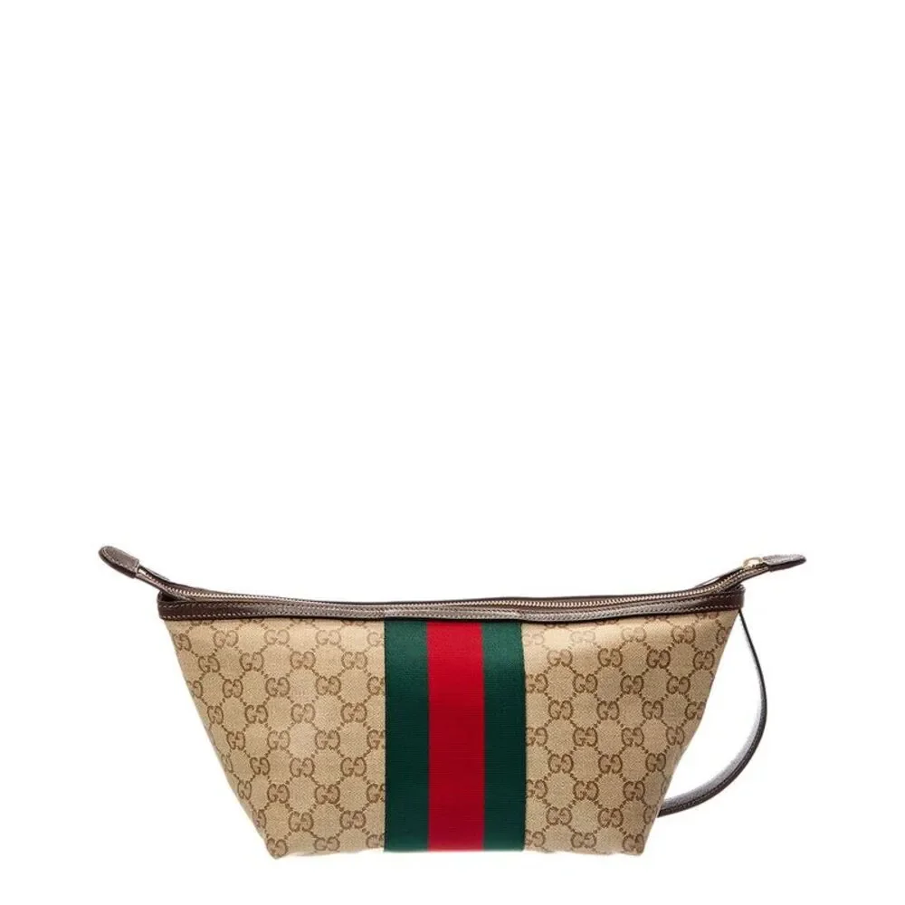 Gucci Gg Web Small Canvas Toiletry Case, Brown
